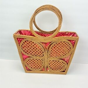JELAVU Mariposa Rattan Satchel Bag Tan